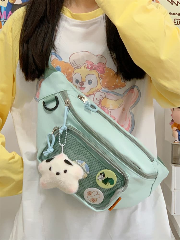 推し活グッズ ぬいぐるみチャーム付きメッシュポケットバッグ