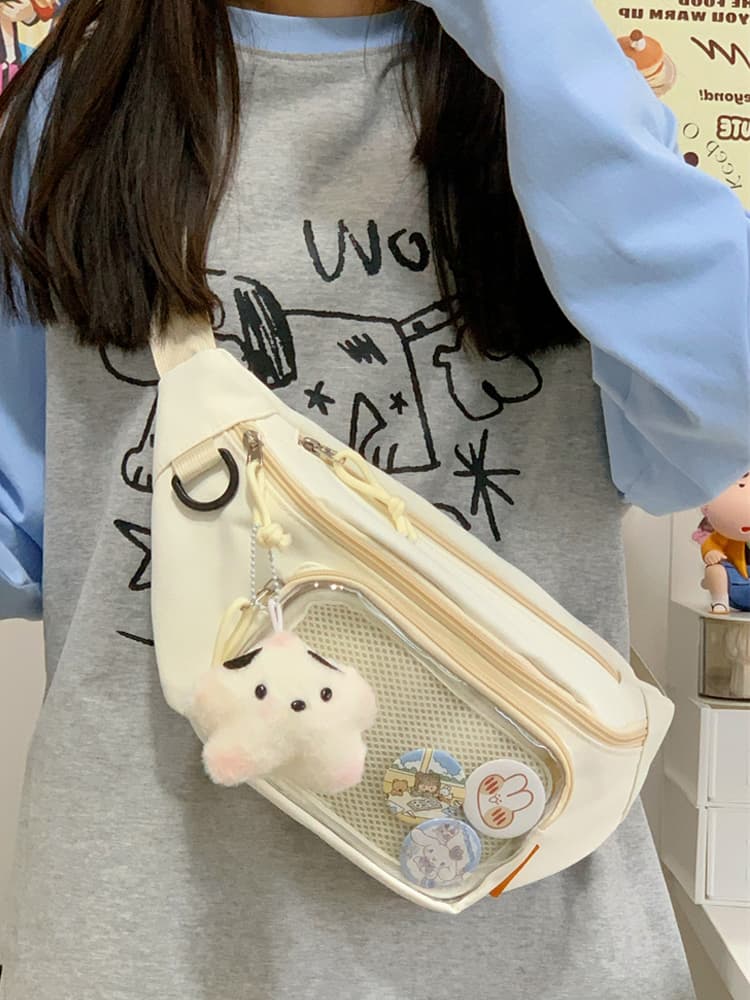 推し活グッズ ぬいぐるみチャーム付きメッシュポケットバッグ